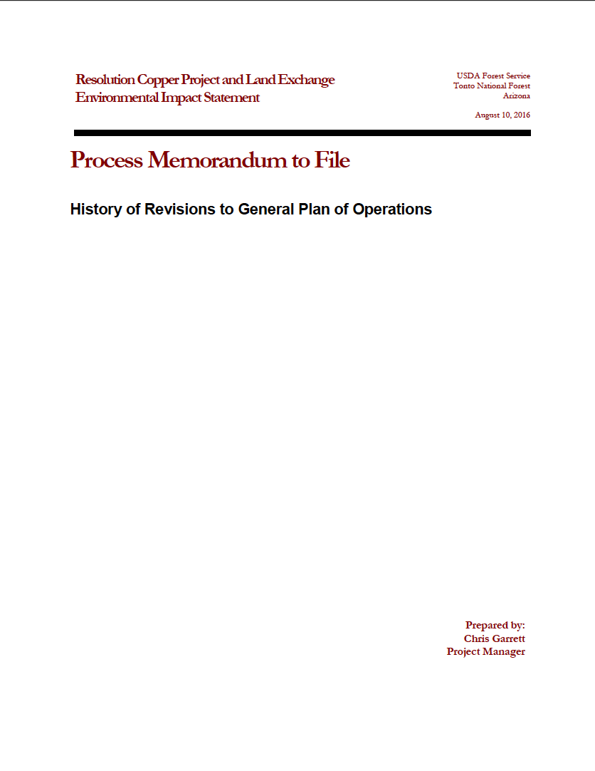Thumbnail image of document cover: History of Revisions to General Plan of Operations